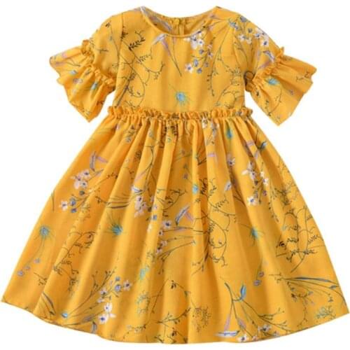 Kid Girl Floral Sweet Princess Dress Polyester Fiber Leisure Daily Lovely Short Sleeve O-neck Dresses Party Costume Clothing