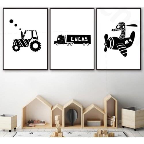 Simple Black White Poster Cartoon Toy Helicopter Truck Car Canvas Print Wall Decoration Painting Boy Room Modern Home Child Mura