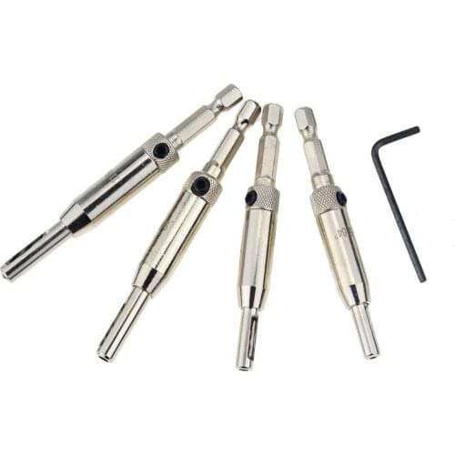 4PCS 2/2.8/3.5/4.5mm HSS Self Centering Hinge Center Hexagon Drill Bits Door Cabinet Woodworking Positioning Hole Puncher