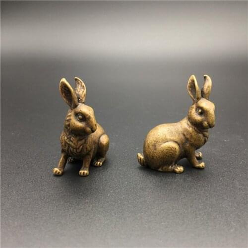 Collectable Chinese Brass Carved Animal Zodiac Rabbit Little white rabbit Exquisite Small Pendant Statues