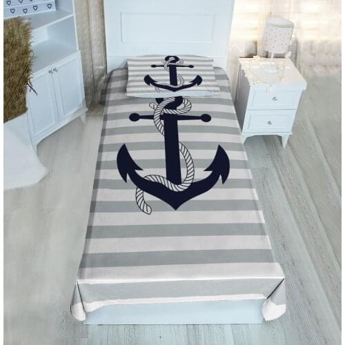 Grey single bed cover blue hook Ship Marine patterned velvet fabric Free Shipping quality product kids room decoration baby room