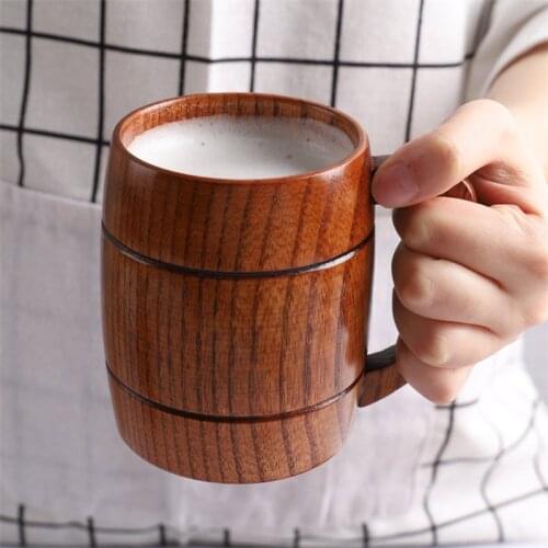 350ml Wood Handmade Milk Coffee Cup Wooden Beer Mugs Tea Water Juice Drinking Cups with Handle for Home Office Party Drinkware