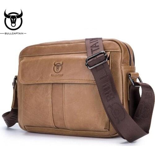 BULLCAPTAIN Man Genuine Leather Bag Briefcase Crossbody Messenger Shoulder Bags Casual Business famous brand Leather Bag