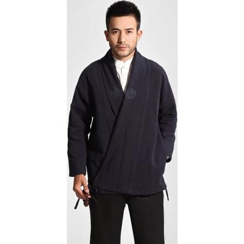 Vintage Burgundy V-Neck Long Sleeve Embroidery Jacket Chinese Men Kung Fu Tai Chi Belt Jacket Top Plus Size M L XL XXL XXXL