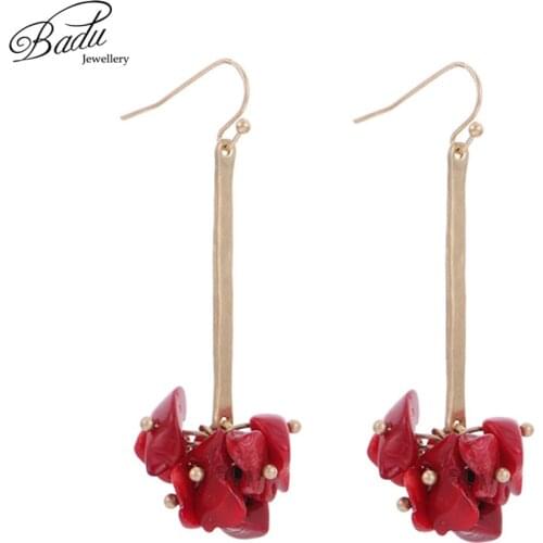 Badu Red Natural Stone Dangle Drop Earrings for Women Vintage Style Natural Stone Freshwater Pearl Pendant Earring Jewelry