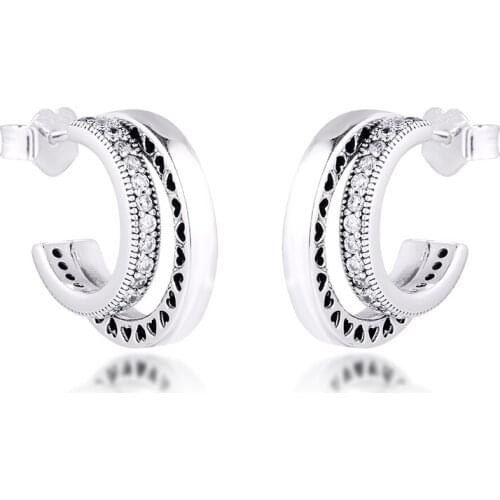CKK Pave Double Earrings 925 Sterling Silver Clear Cz Jewelry Stud Earrings for Women Gift 2020 Autumn newest E189