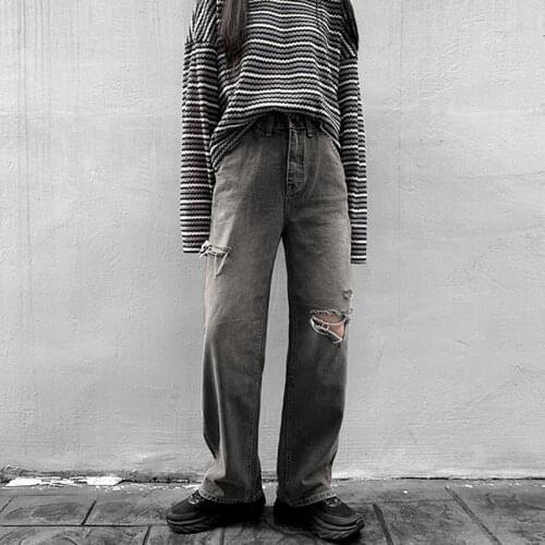 Hole Loose Jeans Women High Waist Straight Pants Vintage Baggy Denim Pants Casual Cargo Pant New Retro Long Trouser