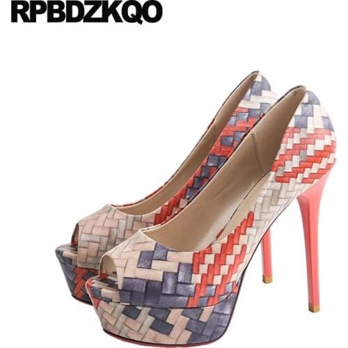 Scarpin Shoes Peep Toe High Heels Summer Extreme Ultra 12cm 5 Inch Pumps Cheap Platform Women Size 4 34 Multi Colored 2018 Sexy