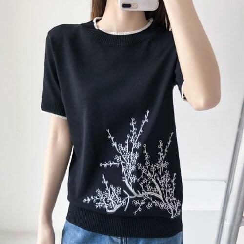 Harteen 2021 Summer Knit Womens New Casual Korean Fashionable Short Sleeve Loose All Match Print o-Neck Thin Sweater Pullovers