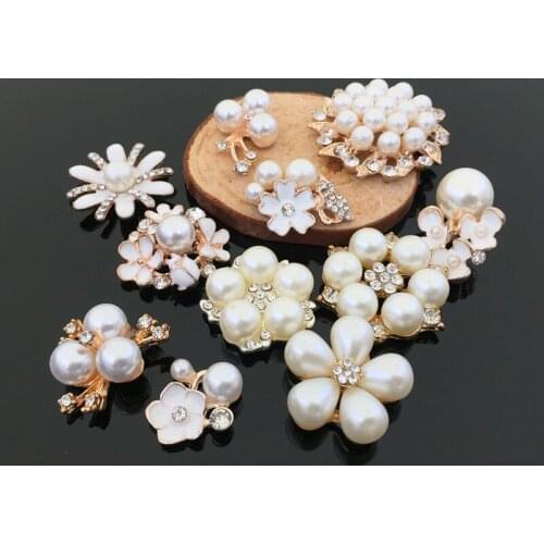 10pcs/lot Pearl Rhinestone Embellishments Buttons Flatback Decorative Handicraft Bowknot Flower Decoration DIY Craft Supplies