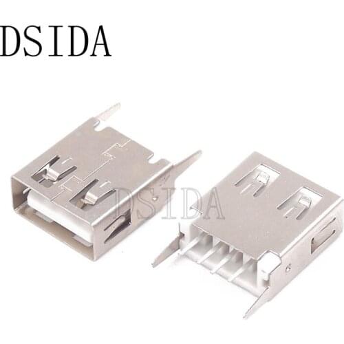10PCS USB Type A Female Connector 4 pins With stents 180 Degrees USB Flat Socket Interface For PCB DIY