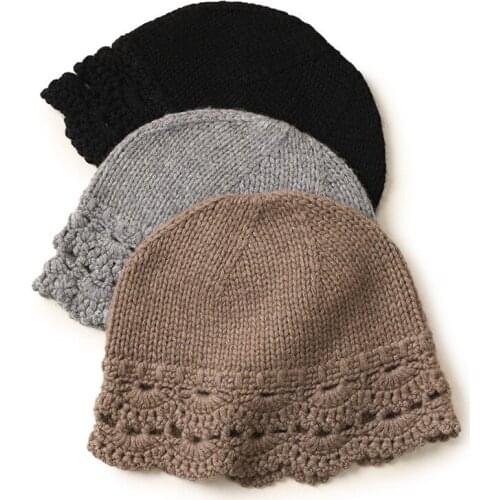 100% Cashmere Hat Luxury Brand Pure Cashmere Hat Women knitted Hat Head Thickened Winter Autumn Solid color Fashion Super