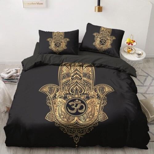 3D Bedding Sets Duvet Quilt Cover Set Comforter Bed Linen Pillowcase King Queen 200x200cm Size Black Gold Palm Design Printed