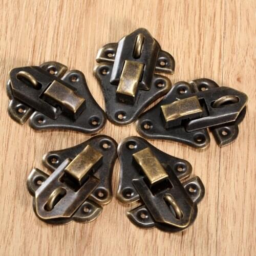 5Pcs Antique Brass Drawer Latches Jewelry Chest Box Gift Box Buckles Toggle Hasp Latch Catch Clasp Furniture Hardware 48x35mm