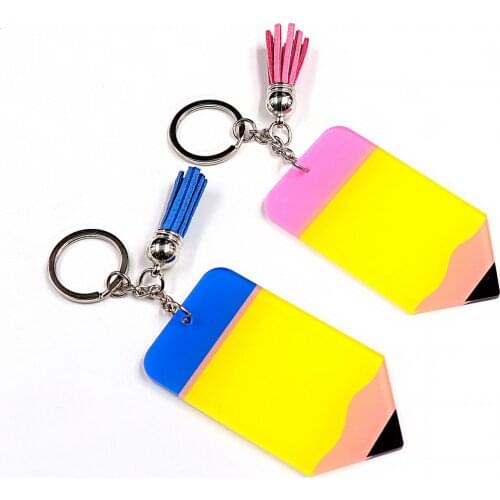 1pcs) KC036-3inches Blank Acrylic Pencil Keychain With Ring Tassels For Teacher Name Tutor, Educator,Appreciation Gift