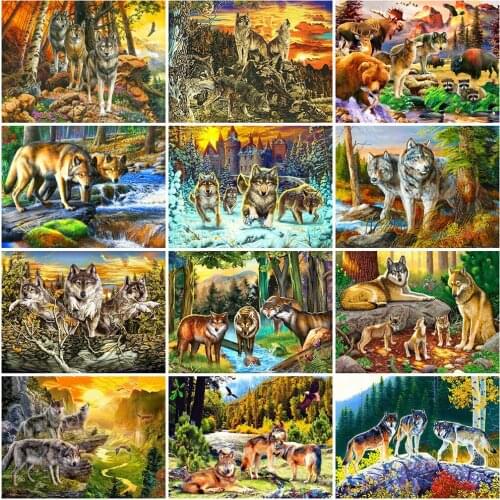 5D Diamond Painting Wolf Cross Stitch Kits Full Drill Diamond Mosaic Animals Picture of Embroidery Full Round Home Decoration