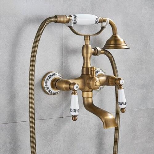 Antique Black Bronze Phone Style Bathtub Shower Faucet Copper Spray Wall-Mounted Hot And Cold Faucet Bathtub Shower System