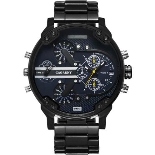 Watch Men CAGARNY Stainless Steel Mens Watch Sports Calendar Big dial Fashion Quartz Military Clock Watches relogio masculino