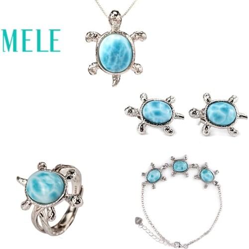 Tortoise shape natural deep blue larimar jewelry sets with silver 925,classic style fine jewelry for women and man,best gift