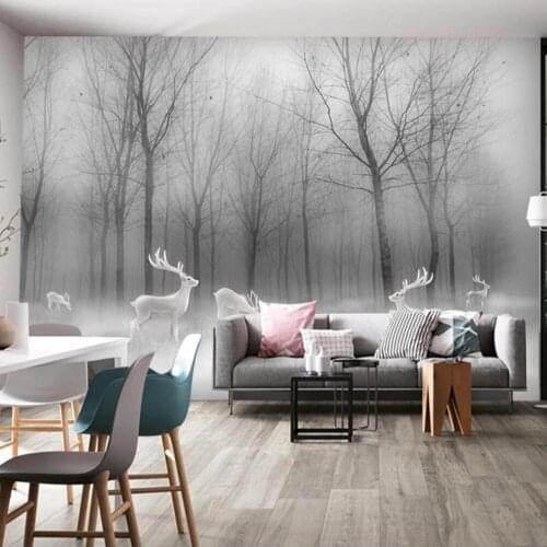 European Abstract ELK Wapiti Black White Landscape Large Size Photo Mural Wallpaper for Living Room Bedroom Home Decorative