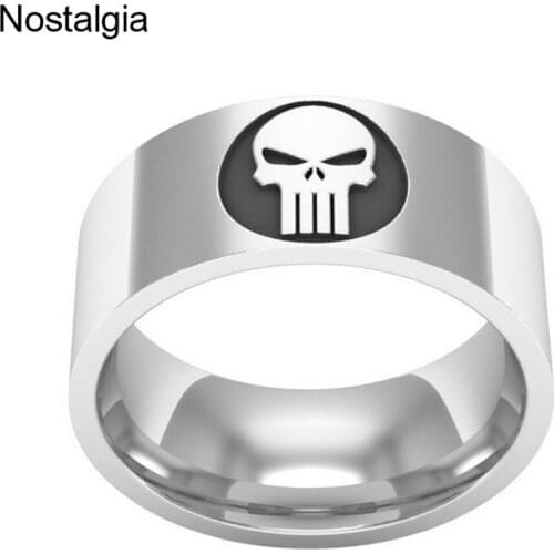 Nostalgia Superhero Punisher Symbol Skull Skeleton Stainless Steel Rings For Men Women Steampunk Accessories