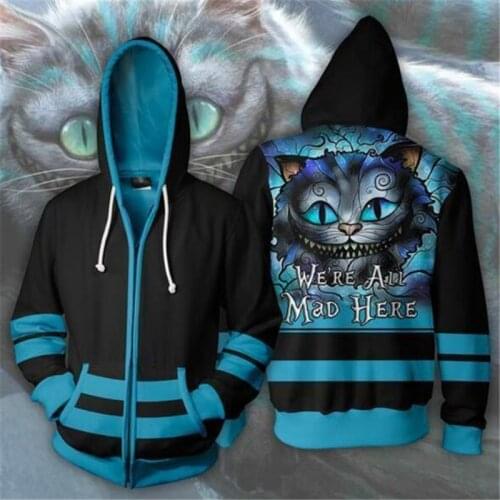 Alice In Wonderland Cheshire Cat Cosplay Costume Men Woman Movie Hoodies Sweatshirt Jacket Coat Hooded Top New