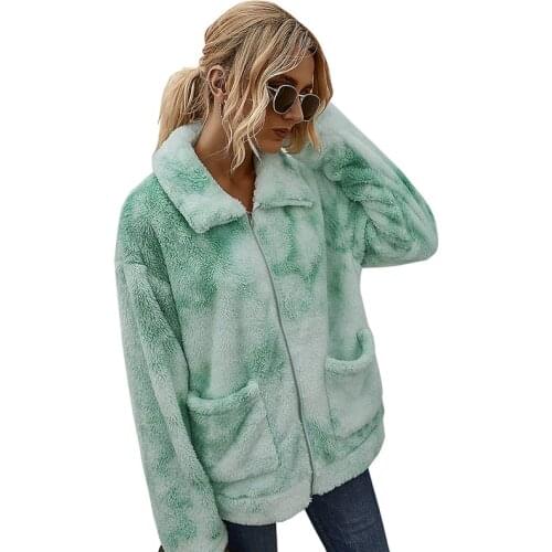 2020 Autumn Winter Flocking Jacket Women Flannel Coat Thick Warm Outerwear Long sleeve Zipper Plus size Loose Furry Jackets KW92