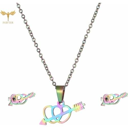 Fashion Romantic Womens Jewelry Set Arrow Heart Love Pendant Necklace Stud Earrings For Anniversary Gifts Choker