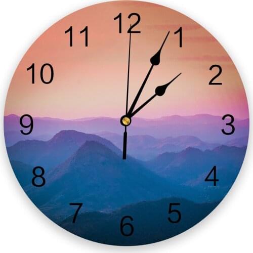 Landscape Mountains 3d Wall Clock Modern Design Farmhouse Decor Kitchen Vintage PVC Round Clock Living Room Decoration