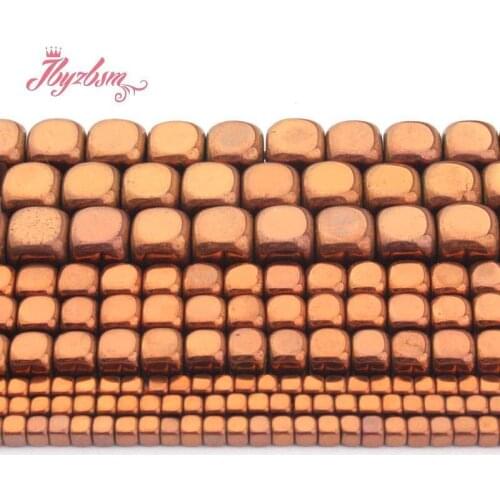 Natural Hematite Brown Cube Smooth 2/3/4/6mm Loose Stone Beads For DIY Necklace Bracelt Jewelry Making Strand 15" Free Shipping