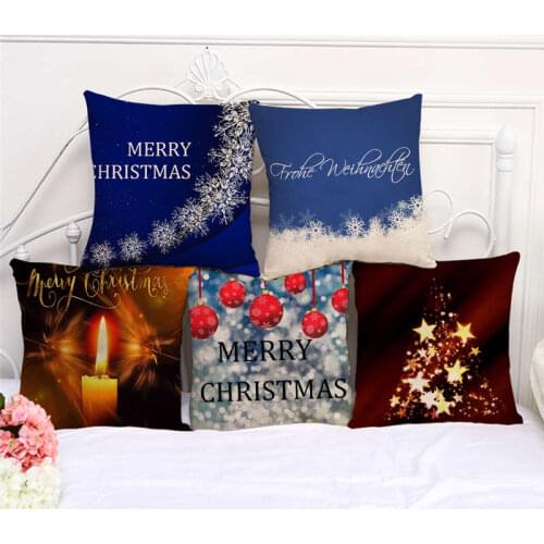 Throw Pillow Cases Merry Christmas New Year Cushion Cover 45x45cm Home Living Room Decoration Linen/Cotton Pillowcover Decor
