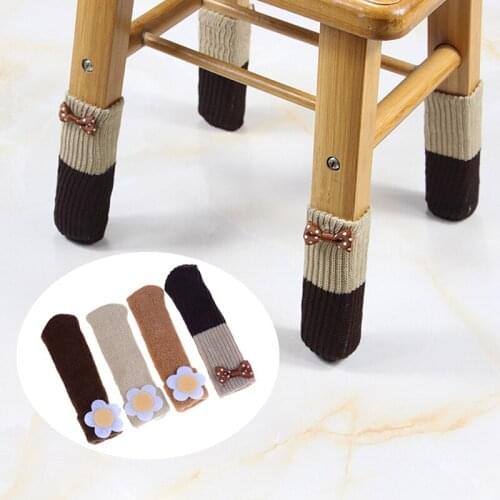4pcs Flower Chair Leg Socks Home Textile Leg Floor Protectors Non-slip Table Legs Sleeve Striped Chair Cover Foot Knitting Socks