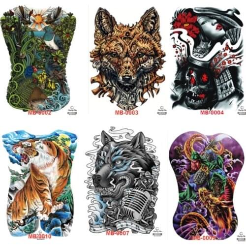 Wholesale Fake Transfer Full Back Waterproof Removable Temporary tattoo MB 35*48cm Large Body Tattoo Onetime tatuajes 500pcs/lot