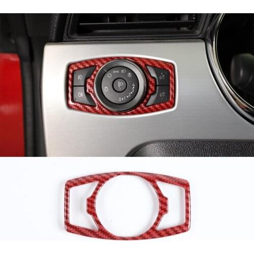 Car Front Light Lamp Switch Decoration Frame Trim Styling For Ford Mustang 2015 Up Carbon Fiber Red
