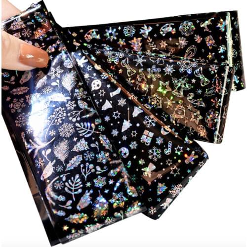 4 pcs/set Holographic Nail Art Transfer Stickers Decals Christmas Winter Nail Art Transfer Foil Sticker Paper Craft Decoration