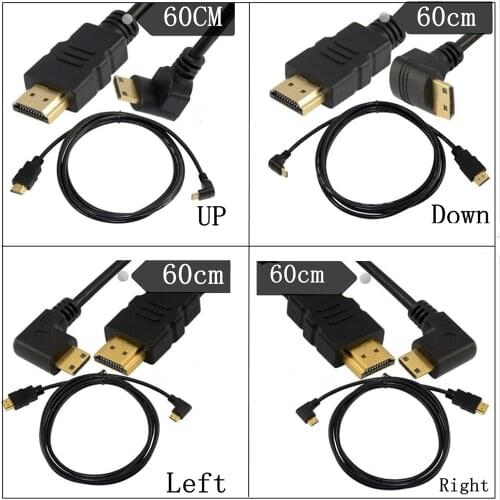 Premium 1080P 6Ft HDMI V1.4 Male to Mini HDMI Male 90° Angled Cable HDTV 0.6m