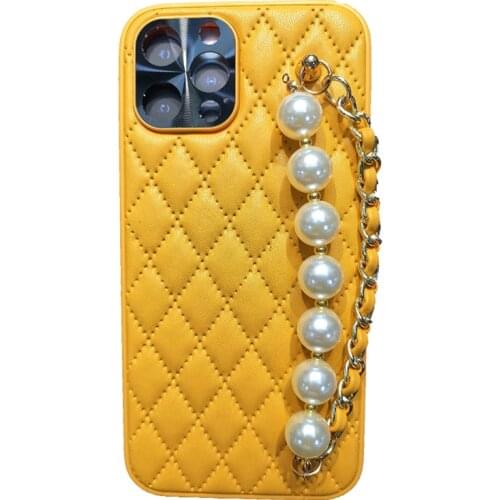 Luxury Lambskin Leather Pearl Bracelet phone Case For iphone 12 11 Pro mini X XR XS MAX 7p 8 Plus SE 2020 Wrist Strap Cover