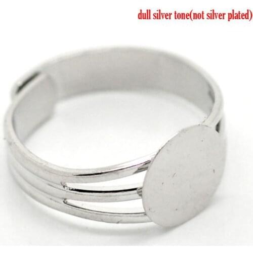 DoreenBeads Silver Color Copper Adjustable Ring Blank Pad Base 18.3mm US 8(Pad:10mm),sold per pack of 10