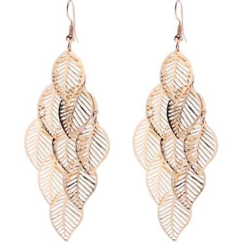 Fashion Hollow Silver Gold Color Leaf Drop Dangling Earrings Pendientes Jewelry Wedding Bridal Tassel Long Earrings for Women
