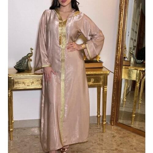Middle East Dubai Champagne Hooded Lace Suede Noble Robe Muslim Robe Womens Dress