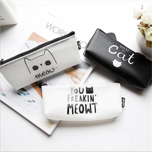 Kawaii Cat Pencil Bag Cute Stationery Cosmetic Storage Bag Office School Supplies Zipper Pen Pouch Pencil Case Students Gift