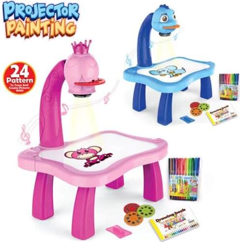 Childrens Led Projector Painting Table Toy Kids Music Education Learning Children Gift Drawing Board Desk With Light Toy