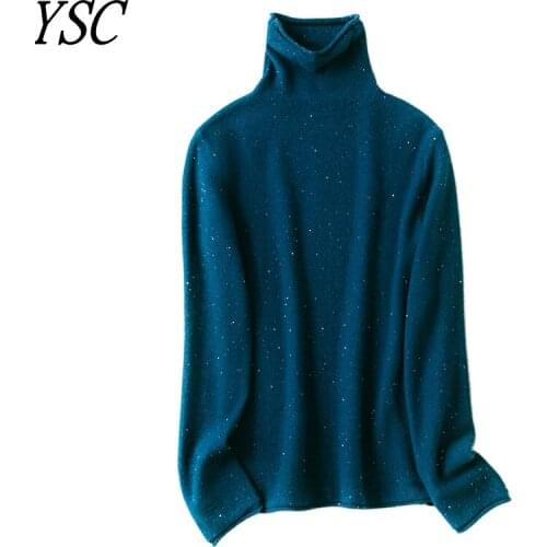 YSC 2021 Hot Sales Women Knitted 100% wool Sweater High collar Highlights Thickened style high quality Keep warm pullovers