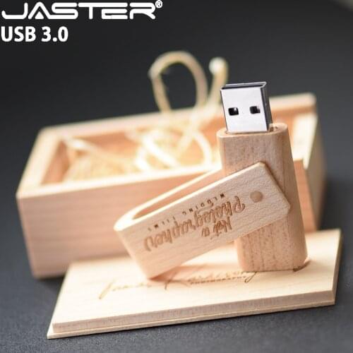 JASTER USB 3.0 Falsh Drive Wooden Box Pen Drive Free Custom Logo Memory Stick Gift Pendrive U Disk 4GB 8GB 16GB 32GB 64GB 128GB