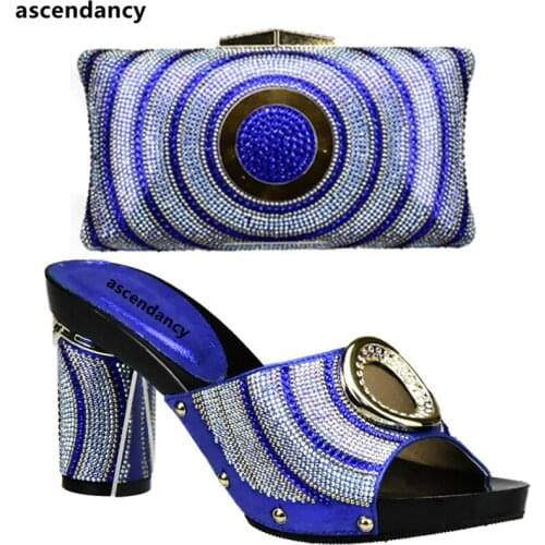 Royal Blue Color Matching Shoes and Bag Set In Heels African Matching Shoes and Bags Italian In Women Bag and Shoes Set Italy