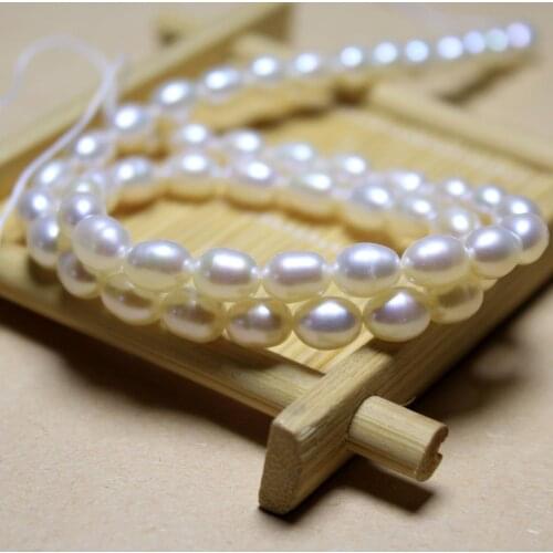 Wholesale 6 *8 mm Natural Freshwater Rice Shape Pearl Beads For Jewelry Making DIY Bracelet Necklace Material Strand 48Pcs 15