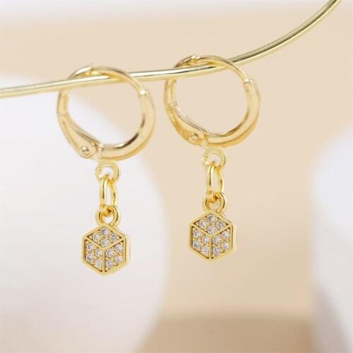 High Quality Cubic Zirconia Zircon Gold Color Metal Copper Dangle Earrings For Women Girls Geometric Hexagon Small Drop Earring