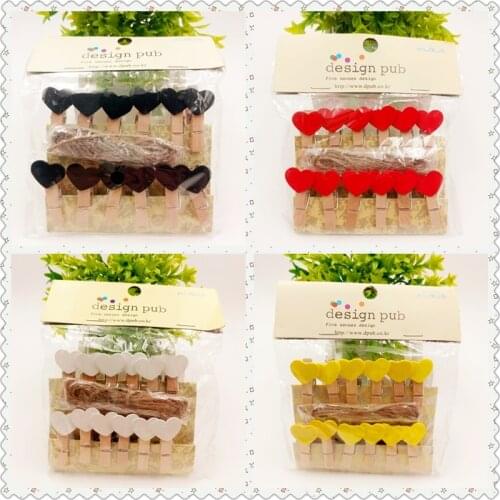 12pcs Colored Love Heart Wooden Clips Office Supplies Craft Memo Clip DIY Clothes Paper Photo Peg Message Stickers Decoration