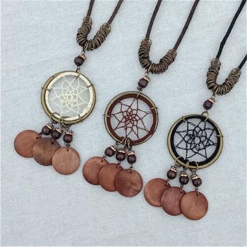 2018 Alloy Pendant Necklace Fashion Ethnic Flower Leaf Wood Necklace PU Leather Chain Necklace For Women Jewelry