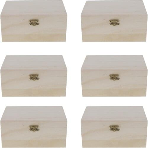 6pcs DIY Unfinished Unpainted Plain Wooden Jewelry Box Ring Earrings Case Gift